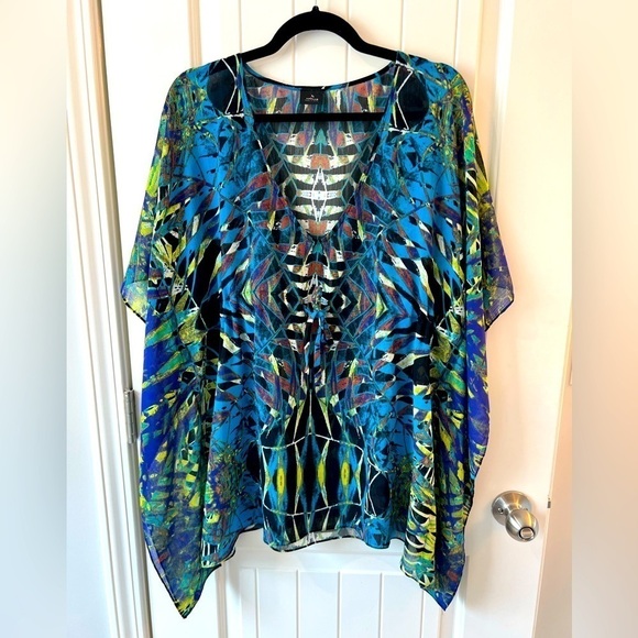V. Fraas Swimsuit Coverup tie waist butterfly sleeves colorful Size OS - Picture 1 of 6